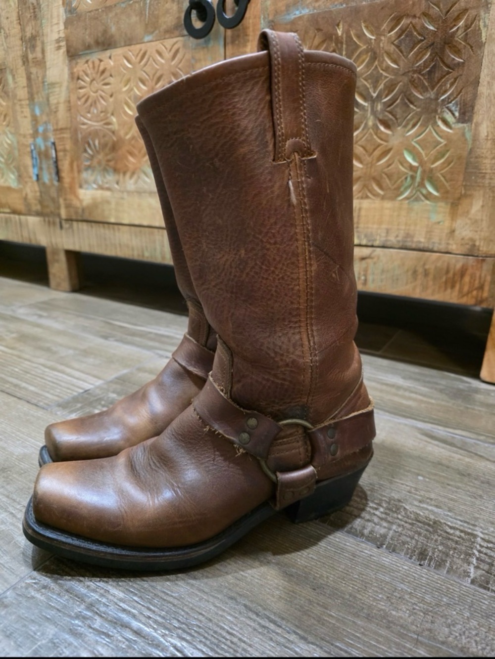 Classic Brown Leather Engineer Boots - Women's - Picture 3 of 8